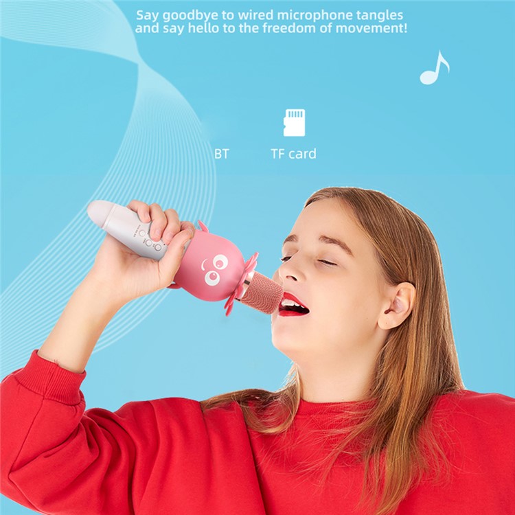 K5 Kids Bluetooth Microphone ABS+Silicone Carrot Shape Singing Mic, English Version - White+Pink
