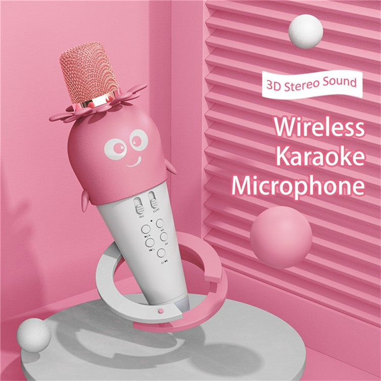 K5 Kids Bluetooth Microphone ABS+Silicone Carrot Shape Singing Mic, English Version - White+Pink