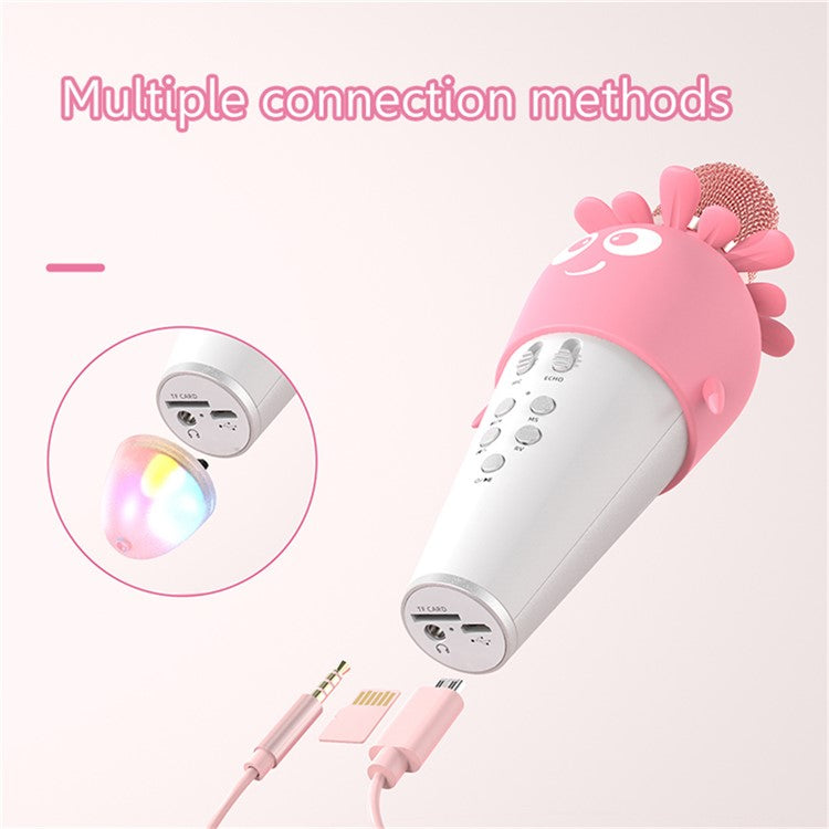 K5 Kids Bluetooth Microphone ABS+Silicone Carrot Shape Singing Mic, English Version - White+Pink