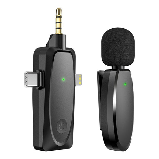 AP003 For Lightning / 3.5mm AUX / Type C Receiver 2.4GHz Wireless Lavalier Microphone (1 Mic + 1 Receiver) for Phone Camera YouTube Vlog Streaming Camera