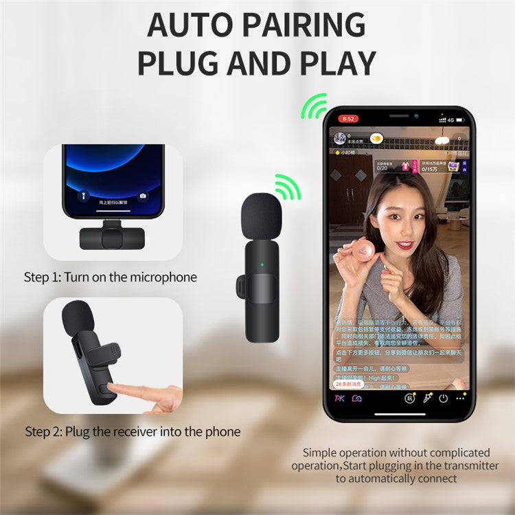 K9 2 x Transmitter Wireless Lavalier Mic + Type-C Receiver Smart Noise Reduction 2.4GHz Bluetooth Microphone for Interviewer / Vlogger / Blogger