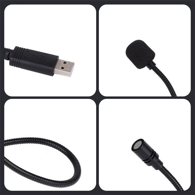 HY-302 Mini USB Microphone for Laptop and Desktop Computer PC Condenser Mic with Gooseneck - Silver Grey