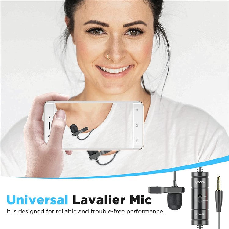 BOYA BY-M1S Wired Lavalier Mic for PC Smartphone DSLR 3.5mm TRRS Condenser Lavalier Microphone