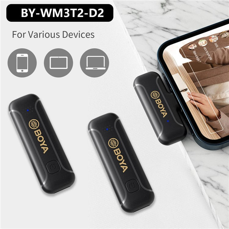 BOYA BY-WM3T2-D2 Wireless Lavalier Microphone System Plug and Play Mic with 2 Transmitters + 1 Receiver for Livestreaming Podcasting