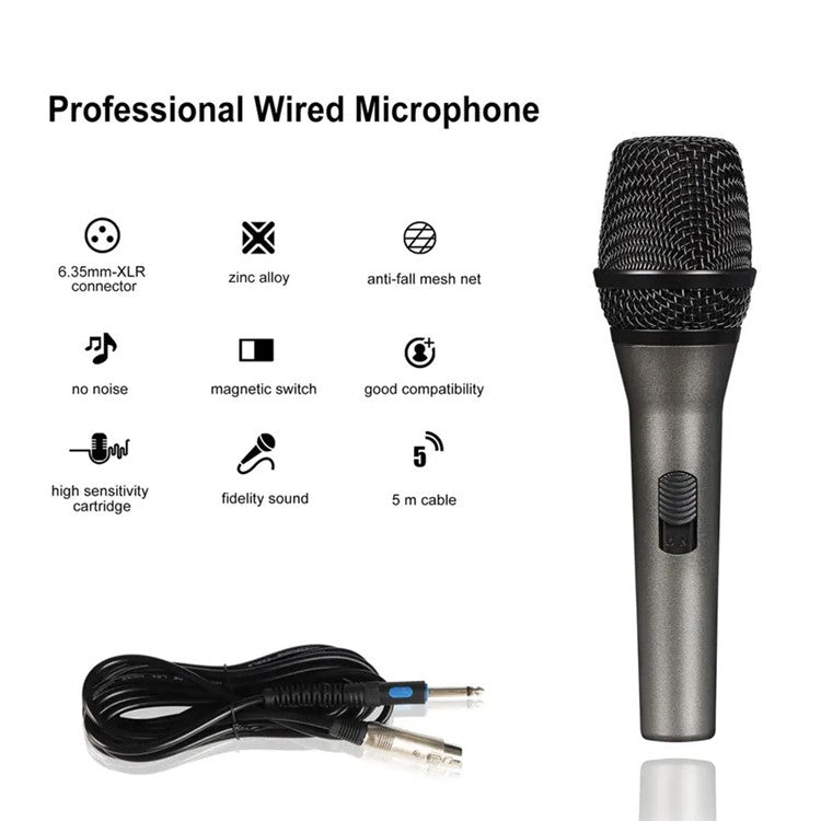 GL-8.0S Wired Microphone Cardioid Dynamic Handheld Mic for Stage Performance KTV - Grey