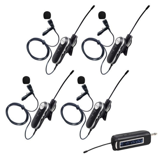 PRO-4CII Wireless Lavalier Microphone Set with Receiver 1 to 4 UHF FM Portable Condenser Microphone