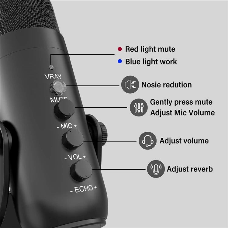 JMARY MC-PW8 Condenser Microphone USB Desktop Mic with Real-time Monitoring