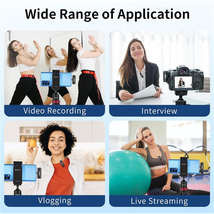 BOYA BY-WM3T-U2 2 Transmitter + 1 Type-C Receiver, 2.4GHz Wireless Microphone Lapel Clip Mics