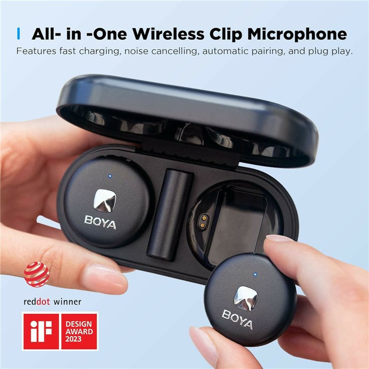 BOYA Omic-U 2 Transmitter + 1 USB-C Receiver, Button Shape Wireless Lavalier Microphone - Black