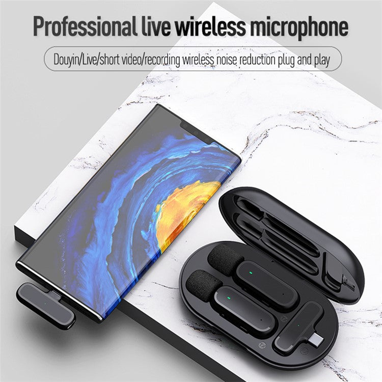 K61 Wireless Lavalier Microphone for iPhone iPad, Clip On Lapel Mic Plug-Play Noise Reduction Microphone System with 800mAh Charging Case