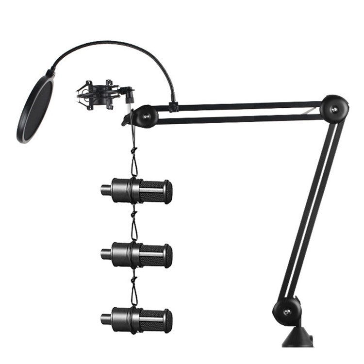 HSP38 104cm Adjustable Microphone Clip Holder Desktop 3 / 8 Inch Screw Connector Mic Bracket Mount Clamp - White