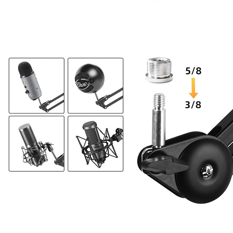 HSP38 104cm Adjustable Microphone Clip Holder Desktop 3 / 8 Inch Screw Connector Mic Bracket Mount Clamp - White