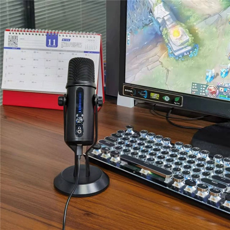 A33 LED Voice Control Breathing Light USB Unidirectional Condenser Microphone One-Key Noise Reduction Mic for Recording/Singing/Teaching/Gaming/Live Broadcast