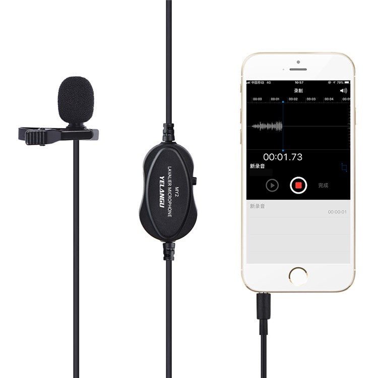 YELANGU MY2 USB Rechargeable Clip-on Microphone 3.5mm Adapter Condenser Mic Phone Camera Computer Microphone for Online Meeting Livestream Remote Teaching Recording