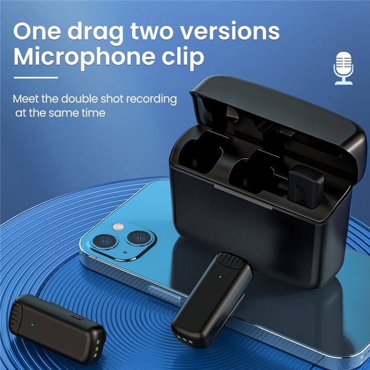 2Pcs Mini Wireless Lavalier Microphone Video Recording Lapel Clip Mic with 1Pc Lightning Receiver and Charging Case for iPhone