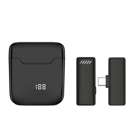 S11 2.4G Wireless Lavalier Microphone Type-C Receiver Audio Video Recording Clip-on Mini Mic with Digital Display Charging Box - Black