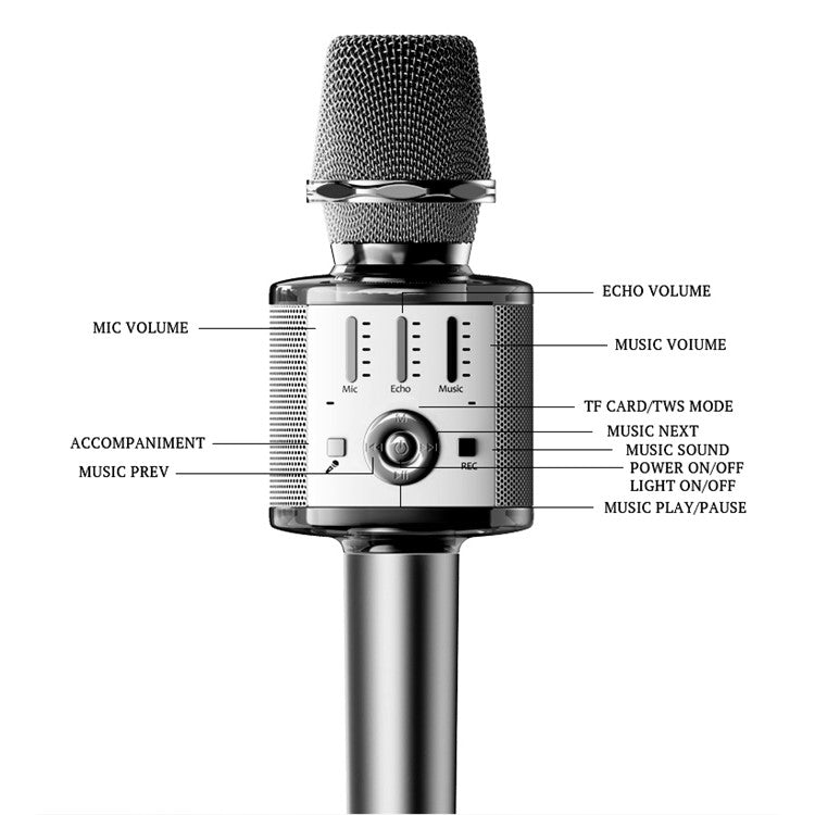 YESIDO KR10 Wireless Bluetooth Microphone Cordless Handheld Karaoke Microphone Support TF Card