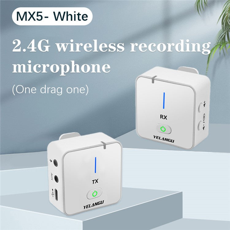 YELANGU MX5 Wireless Lavalier Microphone Set Transmitter + Receiver Portable 2.4G Mic with Clip - Black