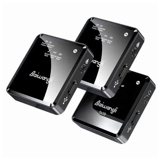BAIWANGLI SX39 Lavalier Mic for iPhone Live Broadcast Noise Reduction Wireless Microphone, 2 Transmitter + 1 Receiver