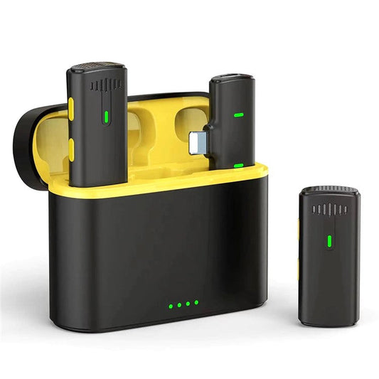 K10 Wireless Lavalier Mic DSP Noise Canceling Microphone  (2 Microphones+1 Receiver) - For iPhone / Black+Yellow