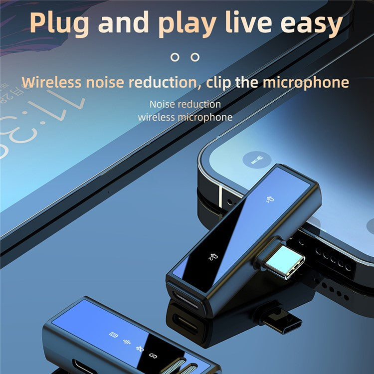 J88 Wireless Lavalier Live Streaming Microphone (2 Microphones+1 Receiver) - Type-C / Black