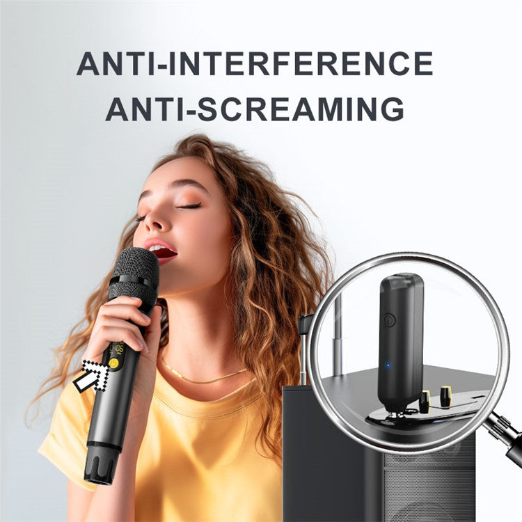 H21H Singing Family KTV UHF Wireless Hand-Held Microphone Performance Live Streaming Mic, 1 Mic + 1 Receiver - Grey