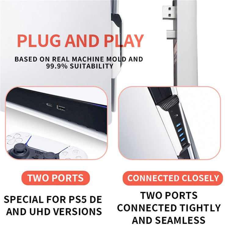 HONSON USB Hub Splitter Expansion Docking Station for PS5 Console