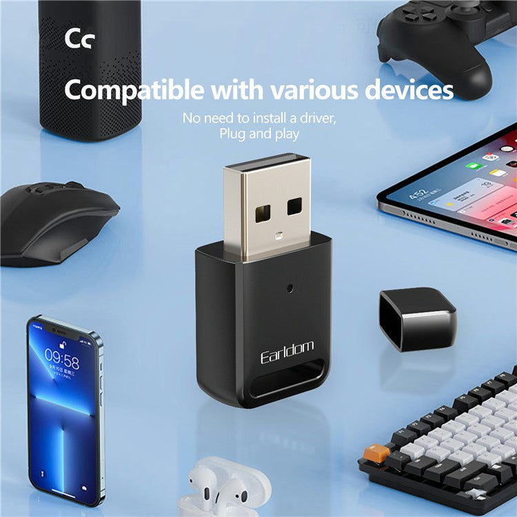 EARLDOM M91 USB Computer Bluetooth 5.0 Receiver Adapter for Mouse, Keyboard, Speaker