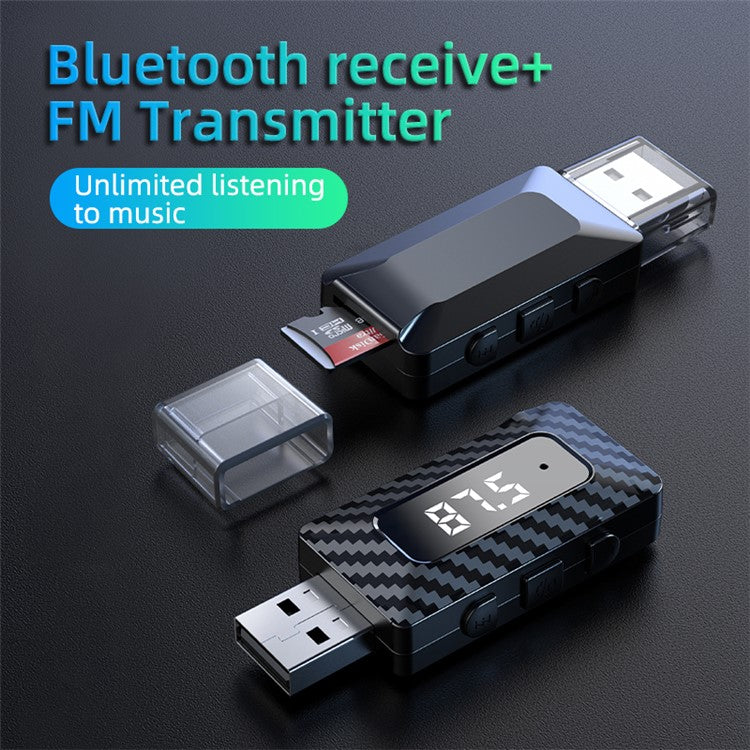 W3 Wireless USB Bluetooth 5.3 Music Receiver AUX Audio Adapter FM Transmitter