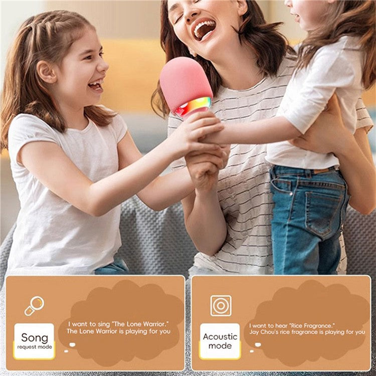 L8 Colorful Light Microphone Speaker Children Wireless Home Singing Handheld Mic - Beige