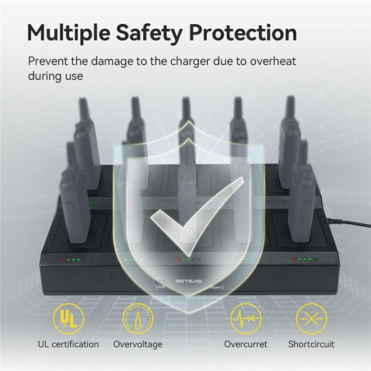 RETEVIS RTC22T 10-Way Multi-Unit Gang Charger Walkie Talkie Charging Dock Station for RT22 / RT622 / RB19 / RB619 - EU Plug