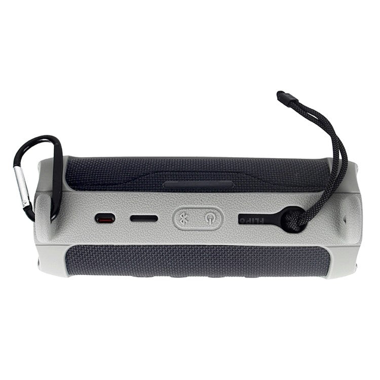 For JBL Flip 6 Silicone Carrying Case Bluetooth Speaker Protective Cover with Shoulder Strap and Carabiner - Grey