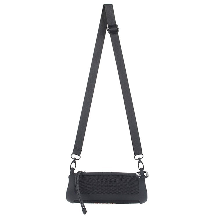 For JBL Flip 6 Silicone Carrying Case Bluetooth Speaker Protective Cover with Shoulder Strap and Carabiner - Black