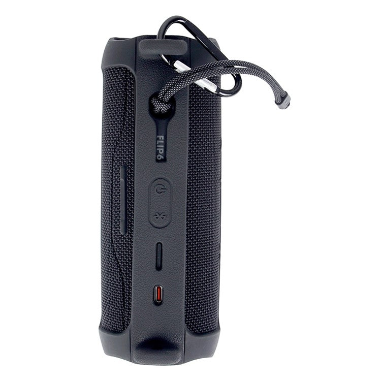For JBL Flip 6 Silicone Carrying Case Bluetooth Speaker Protective Cover with Shoulder Strap and Carabiner - Black