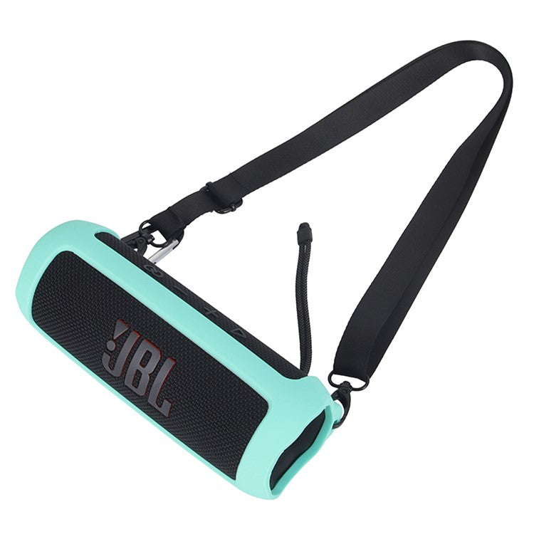 For JBL Flip 6 Silicone Carrying Case Bluetooth Speaker Protective Cover with Shoulder Strap and Carabiner - Green