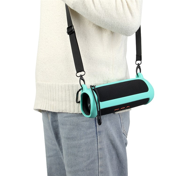 For JBL Flip 6 Silicone Carrying Case Bluetooth Speaker Protective Cover with Shoulder Strap and Carabiner - Green