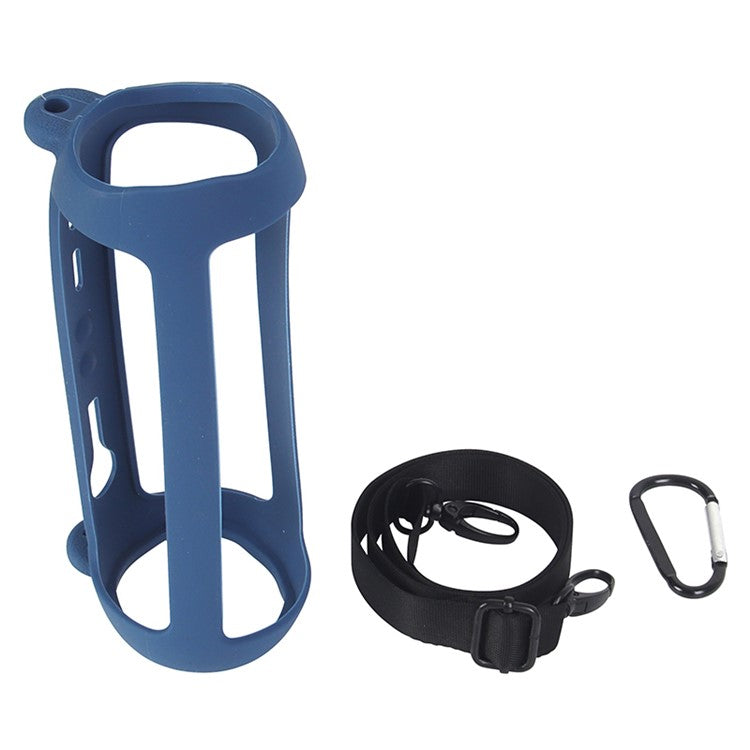 For JBL Flip 6 Silicone Carrying Case Bluetooth Speaker Protective Cover with Shoulder Strap and Carabiner - Blue