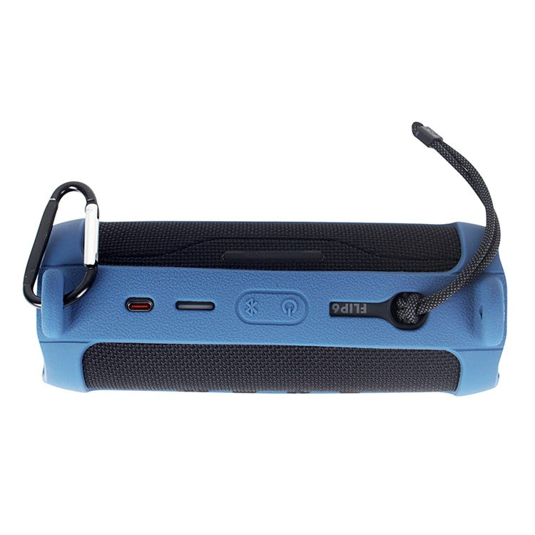 For JBL Flip 6 Silicone Carrying Case Bluetooth Speaker Protective Cover with Shoulder Strap and Carabiner - Blue