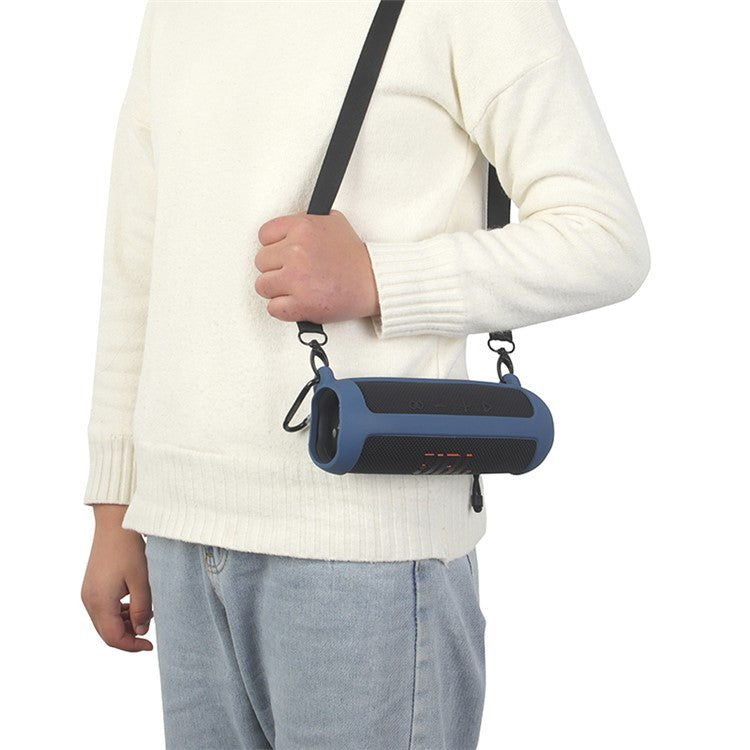 For JBL Flip 6 Silicone Carrying Case Bluetooth Speaker Protective Cover with Shoulder Strap and Carabiner - Blue
