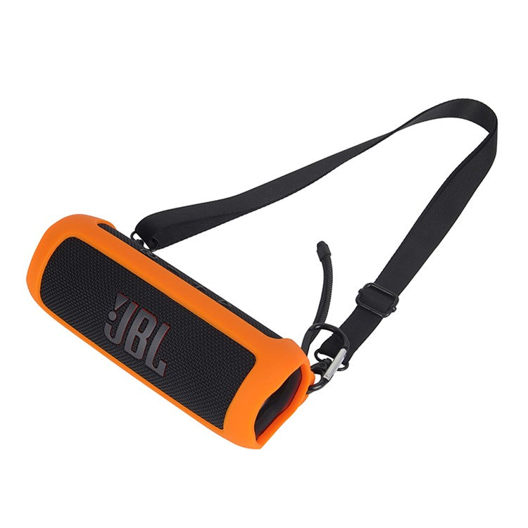 For JBL Flip 6 Silicone Carrying Case Bluetooth Speaker Protective Cover with Shoulder Strap and Carabiner - Orange