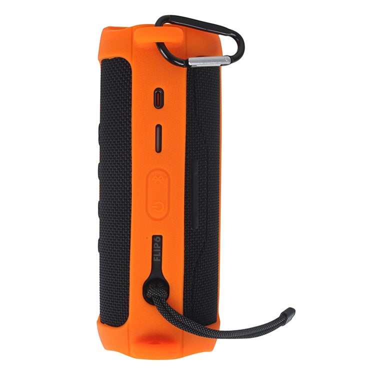 For JBL Flip 6 Silicone Carrying Case Bluetooth Speaker Protective Cover with Shoulder Strap and Carabiner - Orange
