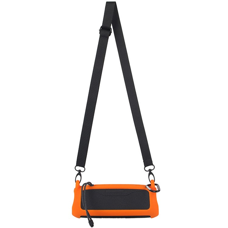For JBL Flip 6 Silicone Carrying Case Bluetooth Speaker Protective Cover with Shoulder Strap and Carabiner - Orange