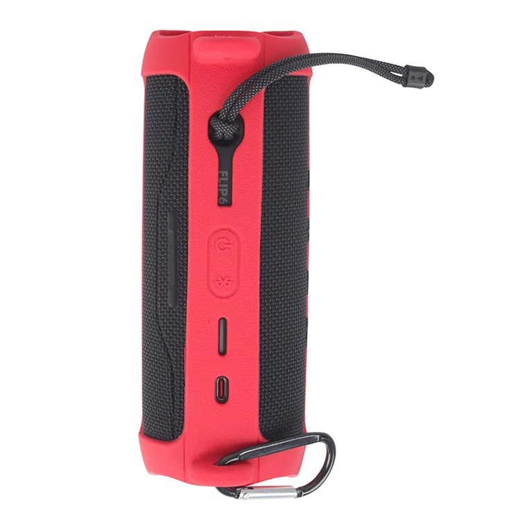 For JBL Flip 6 Silicone Carrying Case Bluetooth Speaker Protective Cover with Shoulder Strap and Carabiner - Red