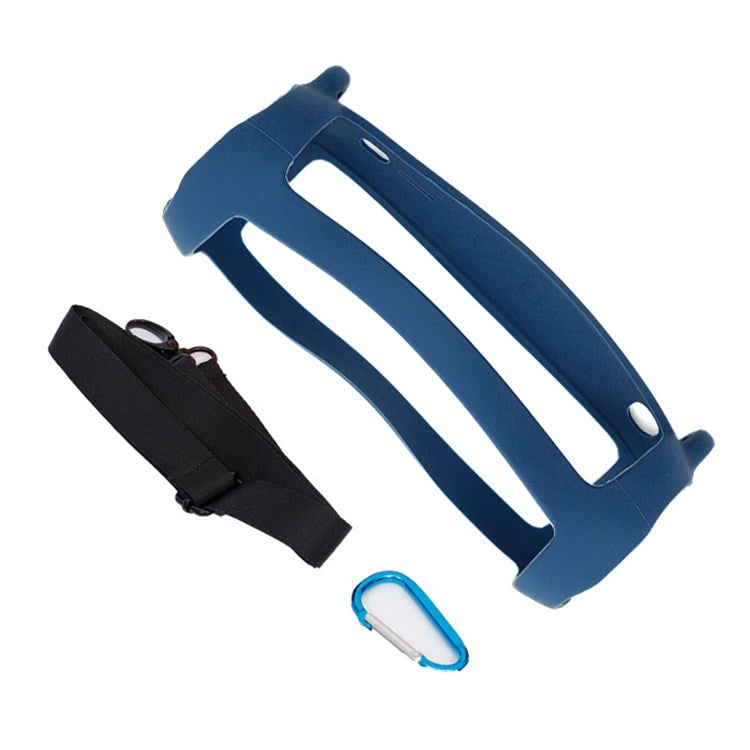 For JBL Flip 5 Bluetooth Speaker Protective Case Anti-drop Silicone Cover with Shoulder Strap and Carabiner - Dark Blue