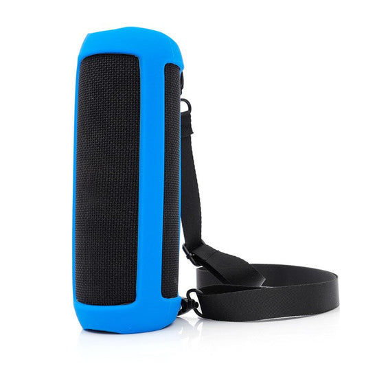 For JBL Flip 5 Bluetooth Speaker Protective Case Anti-drop Silicone Cover with Shoulder Strap and Carabiner - Blue