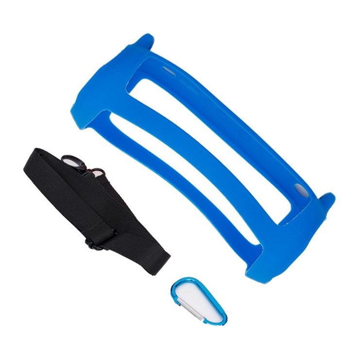 For JBL Flip 5 Bluetooth Speaker Protective Case Anti-drop Silicone Cover with Shoulder Strap and Carabiner - Blue