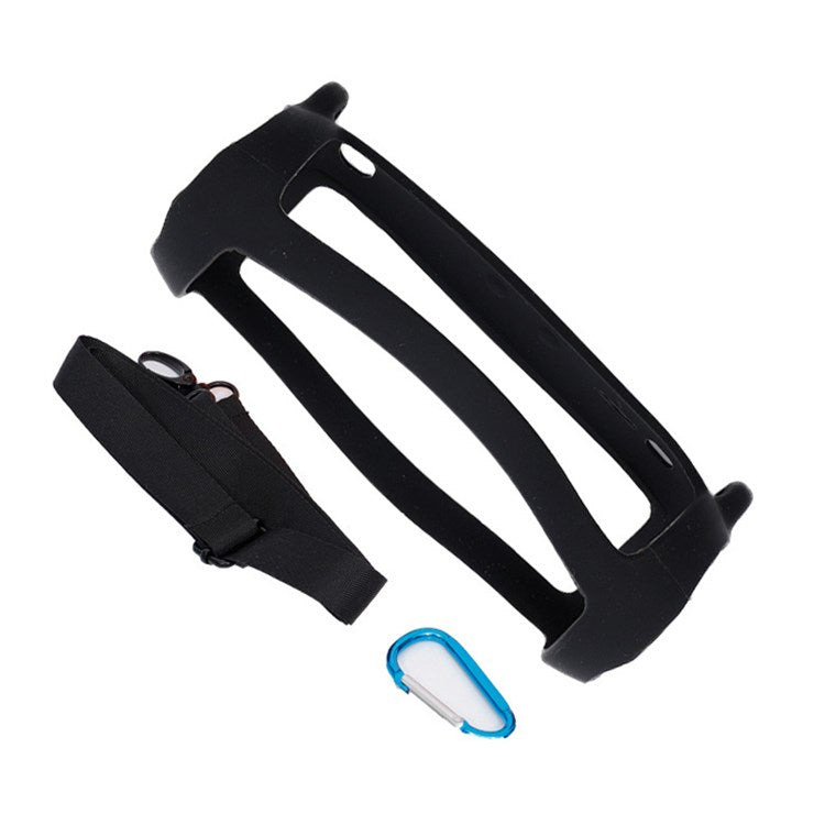 For JBL Flip 5 Bluetooth Speaker Protective Case Anti-drop Silicone Cover with Shoulder Strap and Carabiner - Black