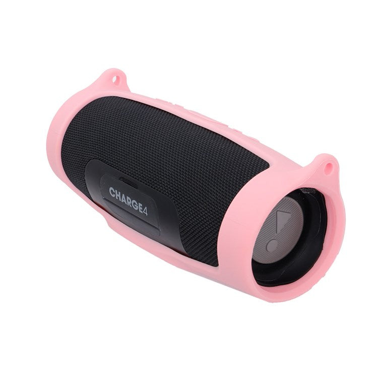 For JBL Charge 4 Bluetooth Speaker Silicone Carrying Case Protective Cover with Shoulder Strap and Carabiner - Pink