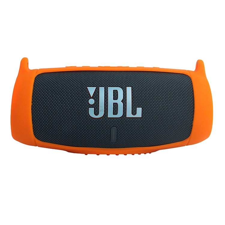For JBL Charge 5 Silicone Carrying Case Bluetooth Speaker Anti-drop Protective Cover with Shoulder Strap and Carabiner - Orange