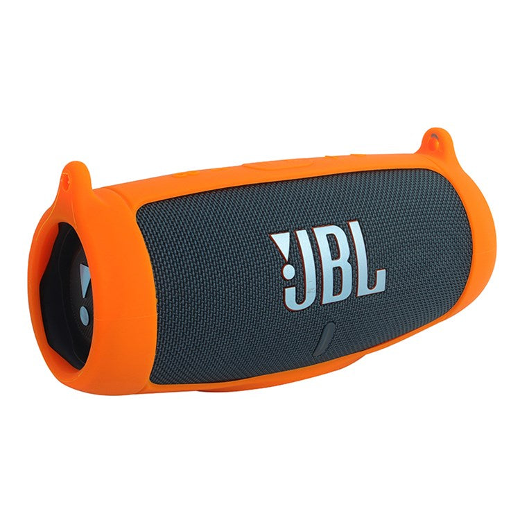 For JBL Charge 5 Silicone Carrying Case Bluetooth Speaker Anti-drop Protective Cover with Shoulder Strap and Carabiner - Orange